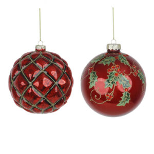 Red and Green Glass Baubles 2 pack 120mm
