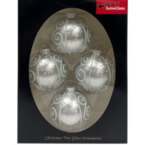Set of 4 Silver GlassChristmas Baubles 65mm