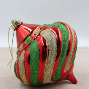 Red Green Gold Onion Shaped Christmas Baubles 150mm