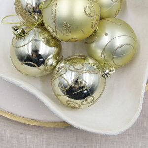 Light Gold Christmas Swirl Baubles 70mm 6 Pack