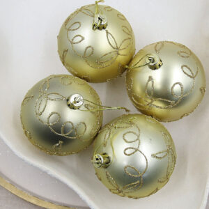 Gold Swirl Christmas Baubles 80mm 4 Pack