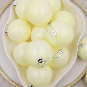 Pastel Yellow Christmas Baubles 80mm Pearl Packs