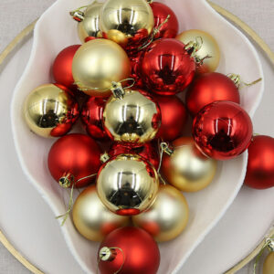 Gold Red Christmas Baubles 60mm Pearl Matt 24 Packs