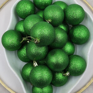 GREEN 60mm Christmas Baubles Glitter 24 Pack