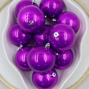 Purple Christmas Baubles 80mm Pearl 24 Pack
