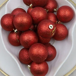 Red Christmas Baubles 60mm Glitter Large Packs