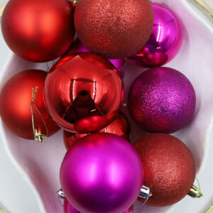 RED HOT PINK MIX Christmas Baubles 80mm Gloss Glitter Matte 24 Pack
