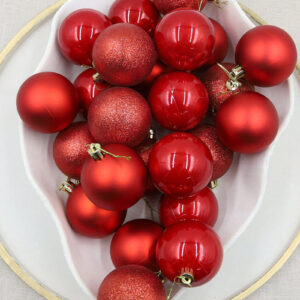 Red Christmas Baubles 70mm Pearl Matt Glitter 48 Pack