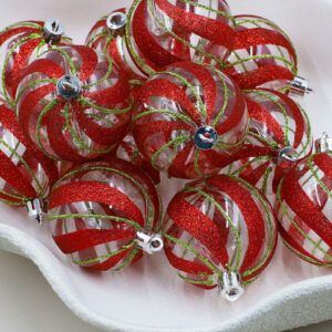Red Green Glitter Clear Christmas Baubles 60mm 12 Pack