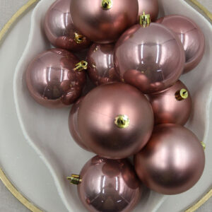 Rose Gold Christmas Baubles 80mm Pearl Matte Packs