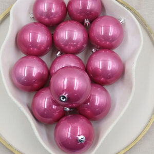 Rose Pink Christmas Baubles 80mm Pearl Packs