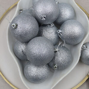 SILVER Christmas Baubles 80mm Glitter 24 Pack