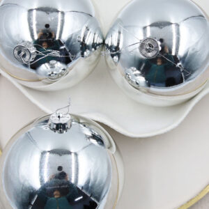 150mm Christmas Baubles SILVER 3 Balls Gloss