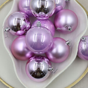 Mauve Christmas Baubles 80mm Gloss Pearl Matt 48 Pack