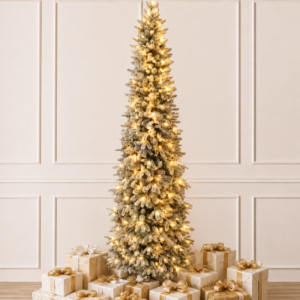 Kingsport Ultra Slim Flocked 7ft / 210cm Pre lit Dual Colour Christmas Tree