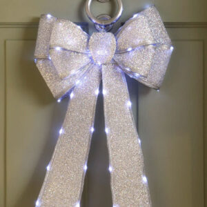 SILVER LED Battery Operated LED Lit Bow