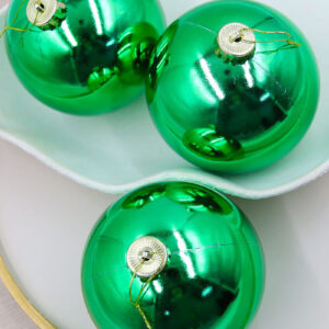 GREEN Christmas Baubles 120mm 3 Balls Gloss