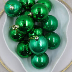 GREEN 70mm Christmas Baubles Gloss Pearl 48 Pack