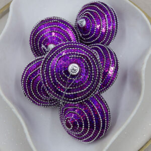 Purple Onion Foam Christmas Sequin Baubles 80mm 6 Pack