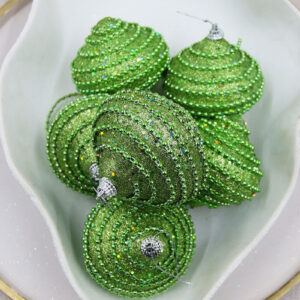 Green Onion Foam Christmas Sequin Baubles 80mm 6 Pack
