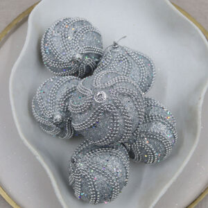 Silver Onion Foam Christmas Sequin Baubles 80mm 6 Pack
