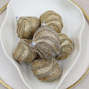Champagne Onion Foam Christmas Sequin Baubles 80mm 6 Pack
