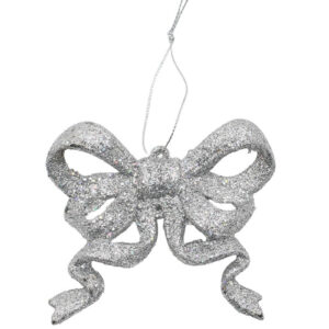 10 SILVER GLITTER BOWS 95mm