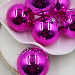 100mm Christmas Baubles Hot Pink 24 Balls Gloss