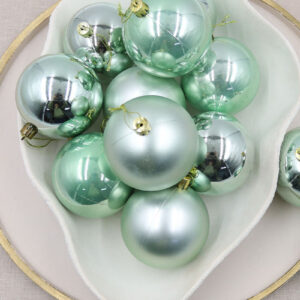 80mm Christmas Baubles Mint 45 Balls Gloss Pearl Matt