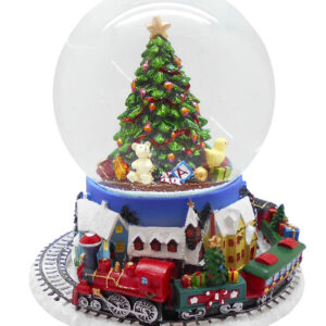 Christmas Tree Snow Globe with Revolving Train 12cm