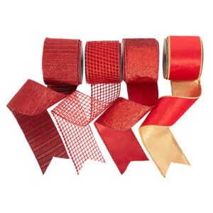 RED Ribbon 4 Pack With Wire Edging 5m