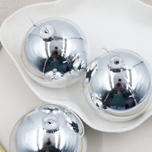 SILVER Christmas Baubles 120mm 3 Balls Gloss