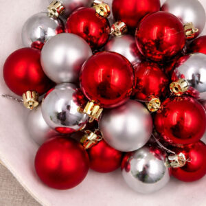 40mm Red and Silver Christmas Baubles Pearl Matt Pack