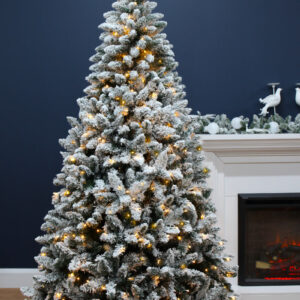 Bavarian Snow Flocked Fir 8ft / 240cm Pre Lit Christmas Tree Warm White LED