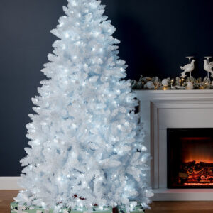 BAVARIAN White Fir 6ft / 180cm Pre Lit Christmas Tree Multicolour LED