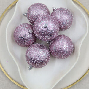 80mm Baby Pink Sparkle Christmas Baubles Small Packs