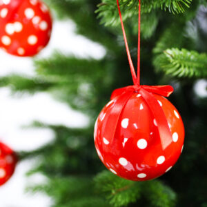 RED WITH WHITE SPOT Baubles 75mm - Pack of 25