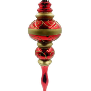Red with Gold Glitter Finial Hanging Ornament 200mm