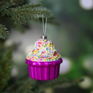 Christmas Tree Cupcake Bauble 3 Pack Hot Pink Silver