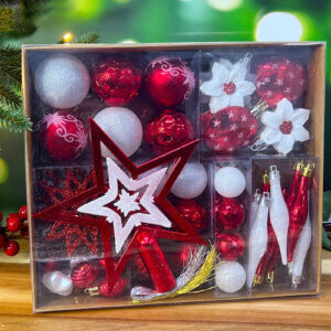 Red & White Christmas Tree 45pc Bauble Pack