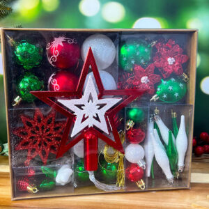 Red White & Green Christmas Tree 45pc Bauble Pack