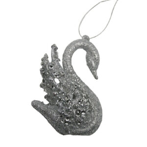 10cm Hanging Silver Glitter Swan Christmas Decoration