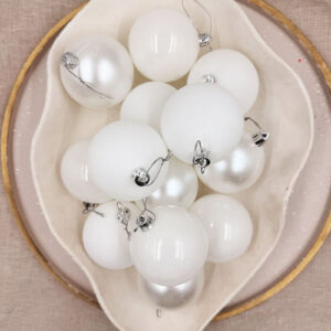 White Christmas Baubles 70mm Gloss Pearl Matt Packs