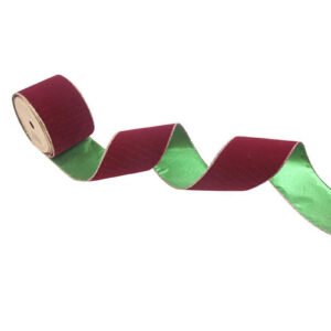 Burgundy Green Velour Double Sided Wire Edge Ribbon 10m