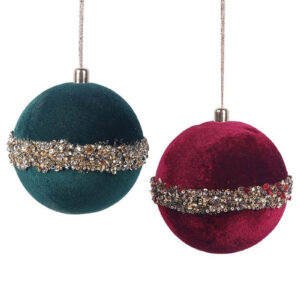 Velvet & Glitter Baubles Burgundy And Green
