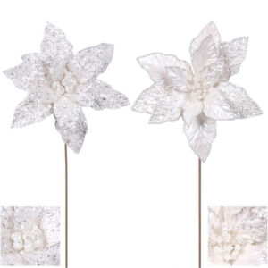 White Poinsettia Flower Pick 2 Pack 25cm