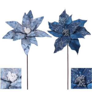 Denim Blue Poinsettia Flower Pick 2 Pack 32cm