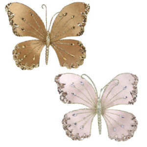 Gold and Champagne Butterfly Christmas Tree Clip set of 2