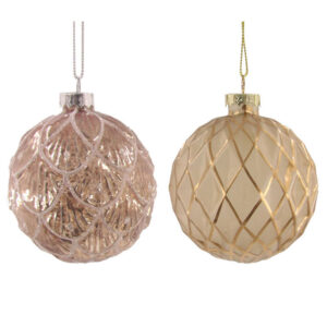 Christmas Pair Pink Glass Baubles 80mm