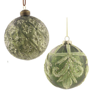 Christmas Sage Glass Baubles 100mm